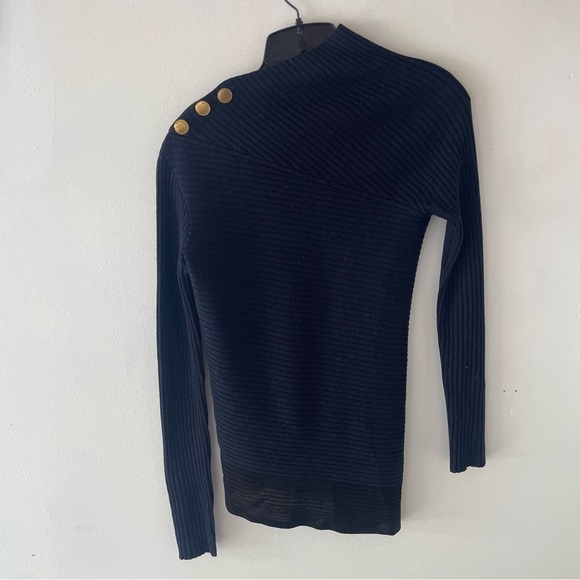 Rag & Bone Reanna navy ribbed asymmetrical button shoulder sweater 27238 - Picture 3 of 8